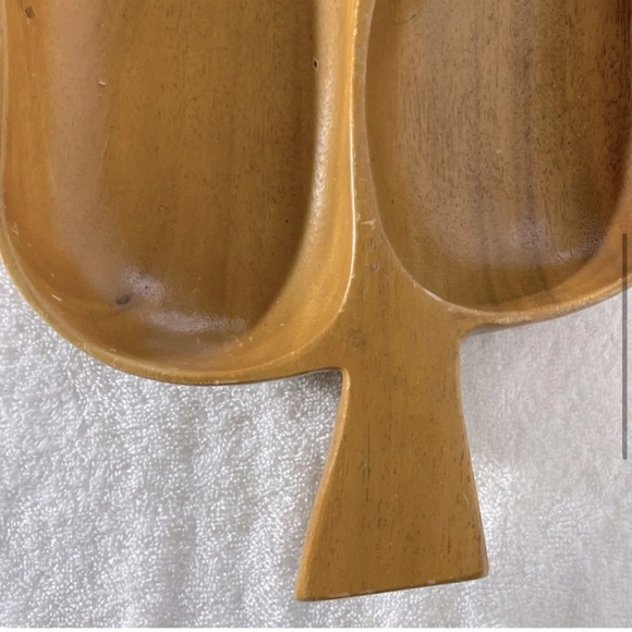 Vintage MCM Hawaiian Tiki Tropical Monkey Pod Wooden Palm Leaf Serving Dish Tray - Picture 6 of 13